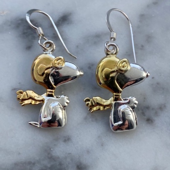 Sterling Silver Snoopy Peanuts Flying Ace Earrings Collectors Item - Picture 2 of 5